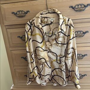 L'AGENCE Cream and Gold Button Down Shirt